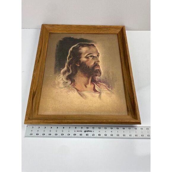 Vintage 1935 19" x 23" Warner Sallman Signed Head Of Jesus Christ Print Framed - Picture 5 of 6